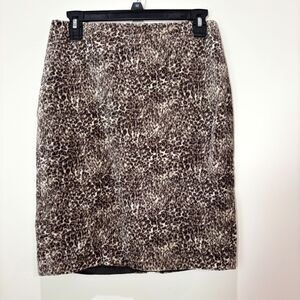 Talbots Animal Print Brown Pencil Skirt 2 Velvet Rockability Old Money Classic